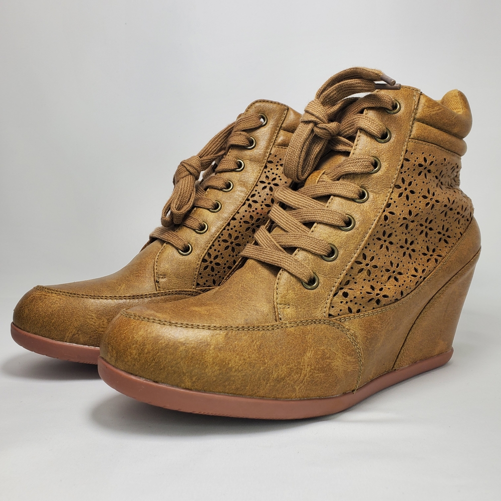 Forever 21 Brown Lace-Up Wedge Shoes